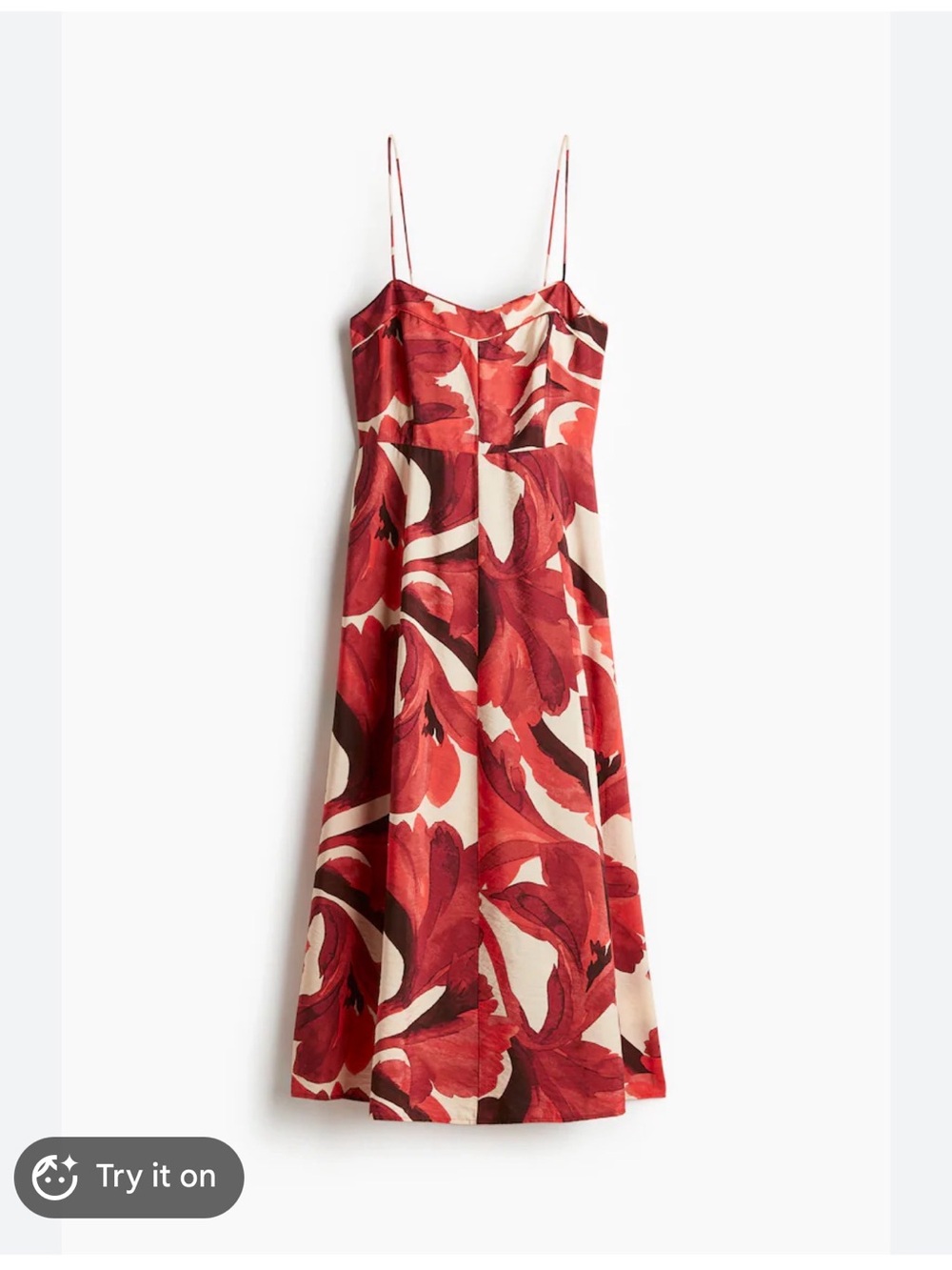 H&M Red and Beige Floral Midi Dress